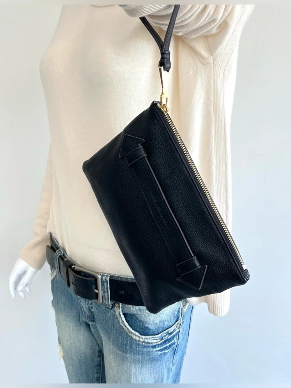 AIMEE KESTENBERG Melville Black Pebbled Leather Zipper Closure Clutch Wristlet